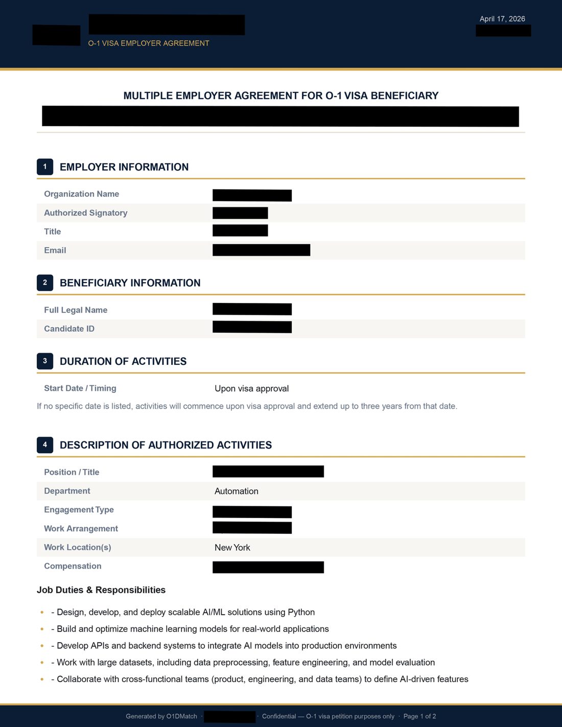 Redacted multiple employer agreement, first page